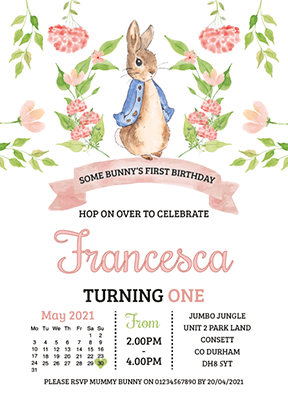 Personalised Peter Rabbit Baby Shower Invitations Jemima