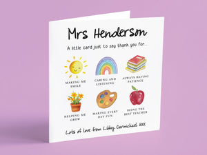 Personalised Teacher Thank You Cards