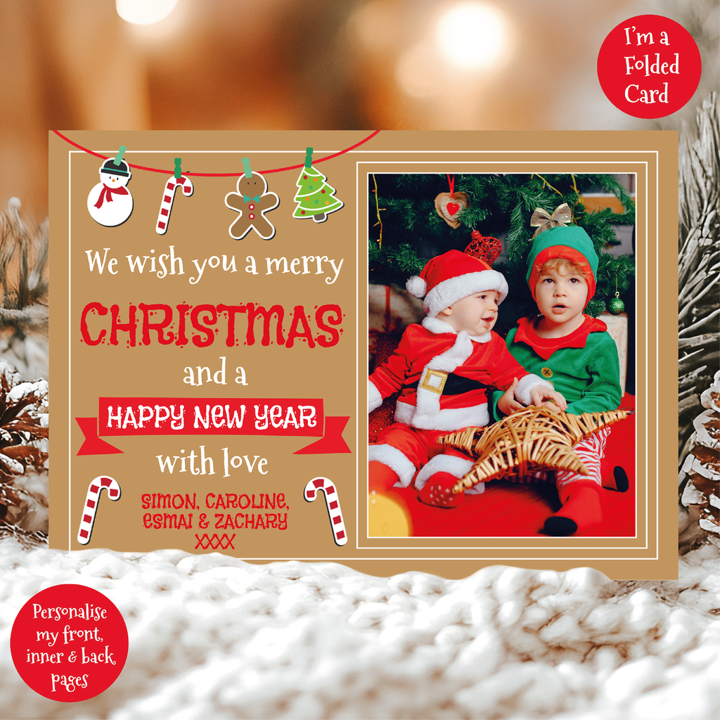 a christmas card with a picture of two children