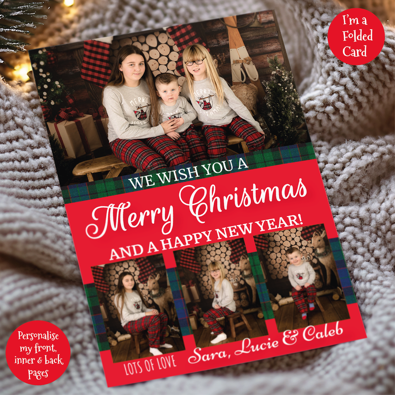 a christmas card with a picture of a family on it