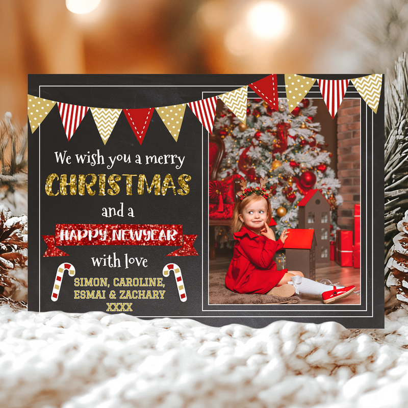 FLAT Custom Festive Christmas Cards, Photo Xmas Cards