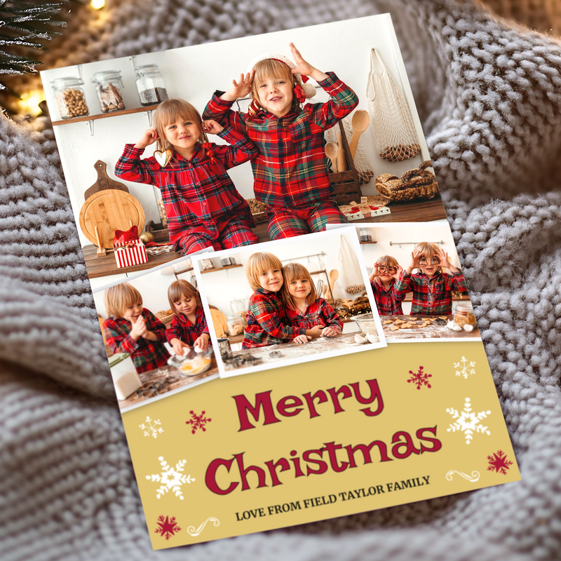 FLAT Custom Family Christmas Cards, Personalised Photo Xmas Card