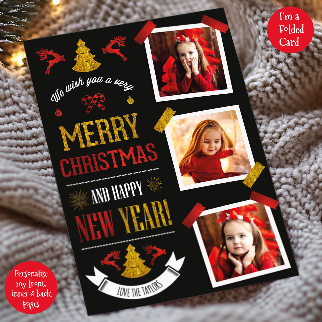 a christmas card with three photos of a girl