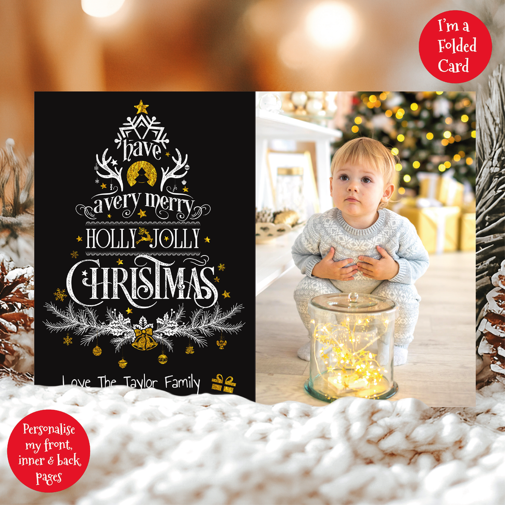 a christmas card with a photo of a baby in a jar