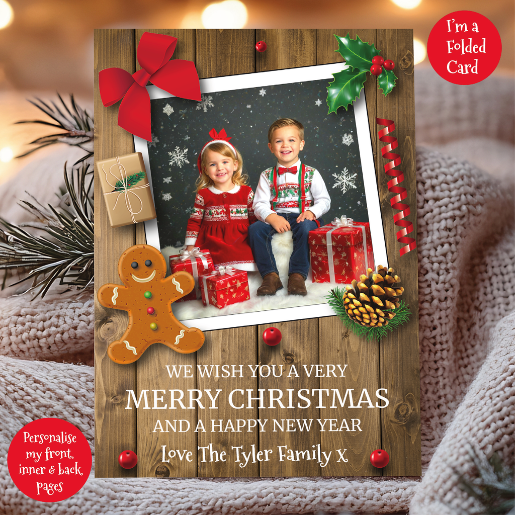 a christmas card with a picture of two children