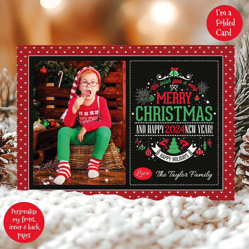 a christmas card with a photo of a child