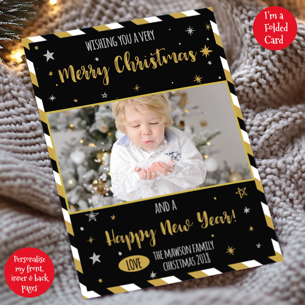 a christmas card with a photo of a child