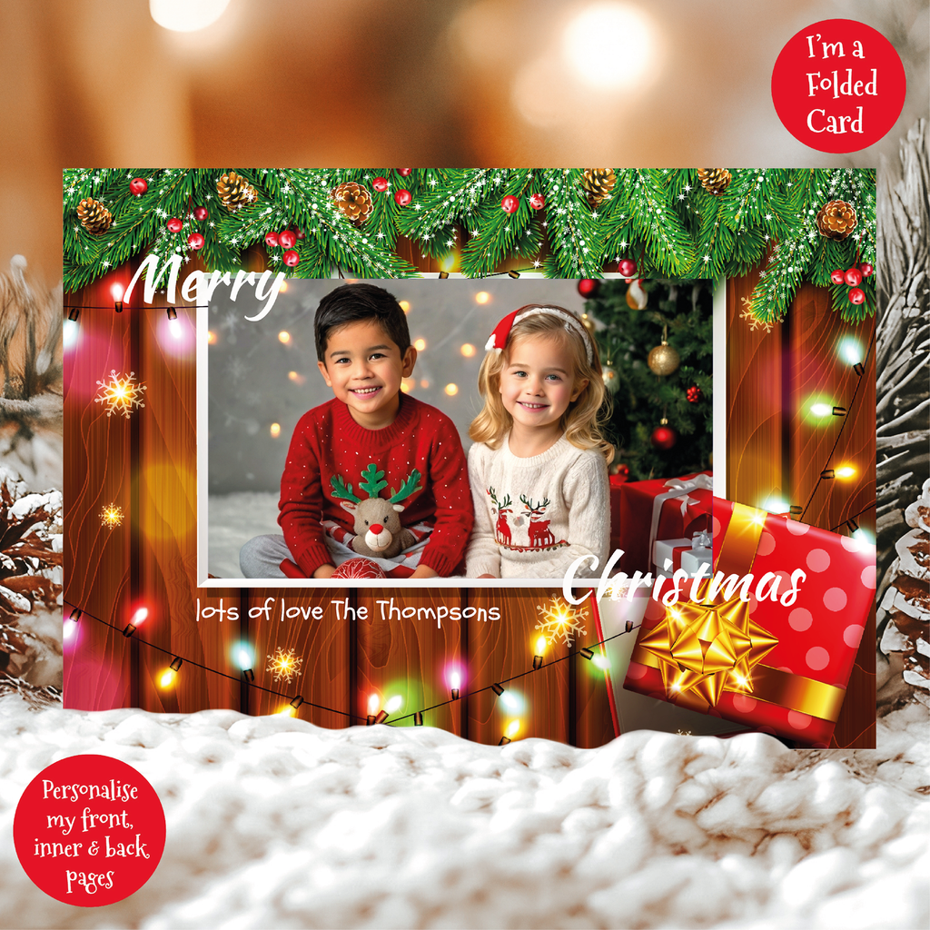 a christmas card with a picture of two children