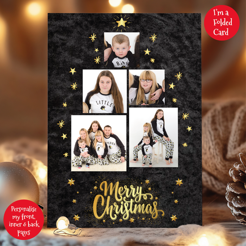 a christmas card with four photos of a family