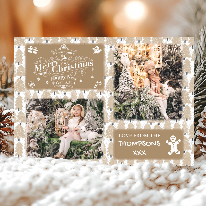 FLAT Unique Family Christmas Cards, Photo Greetings Card Pack