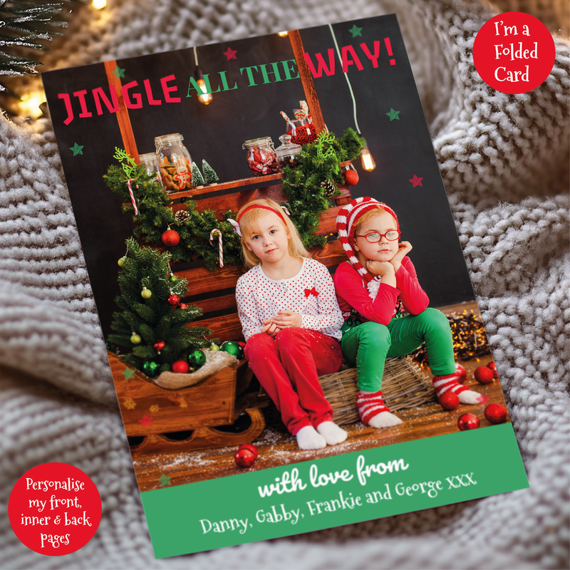 a christmas card with a photo of two children