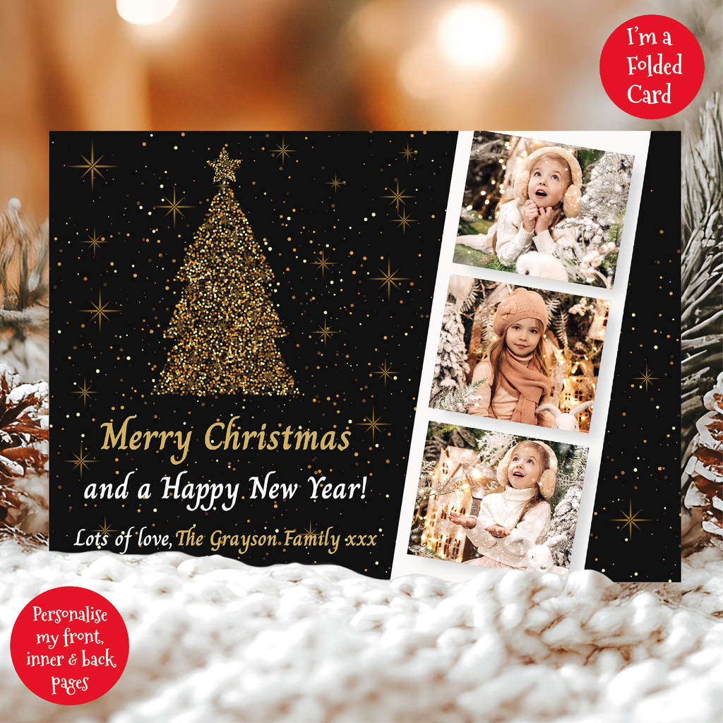 a christmas card with a picture of a christmas tree