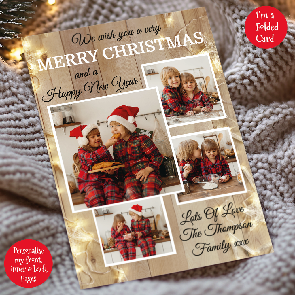 a christmas card with a picture of two children