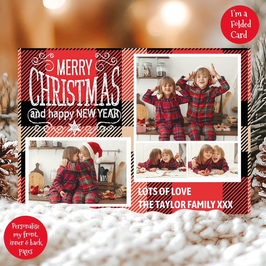 a christmas card with photos of two children