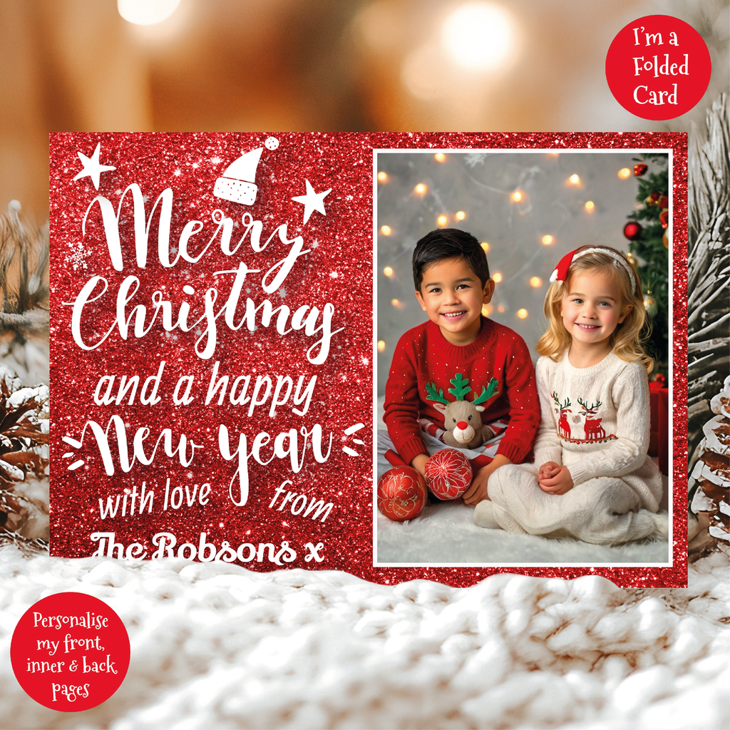 a christmas card with a picture of two children