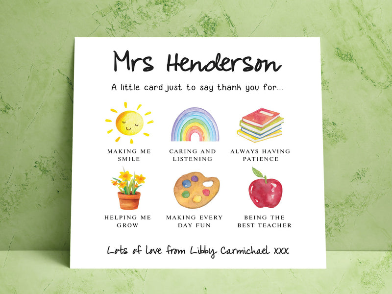 Personalised Teacher Thank You Card - School Nursery End of Term Card