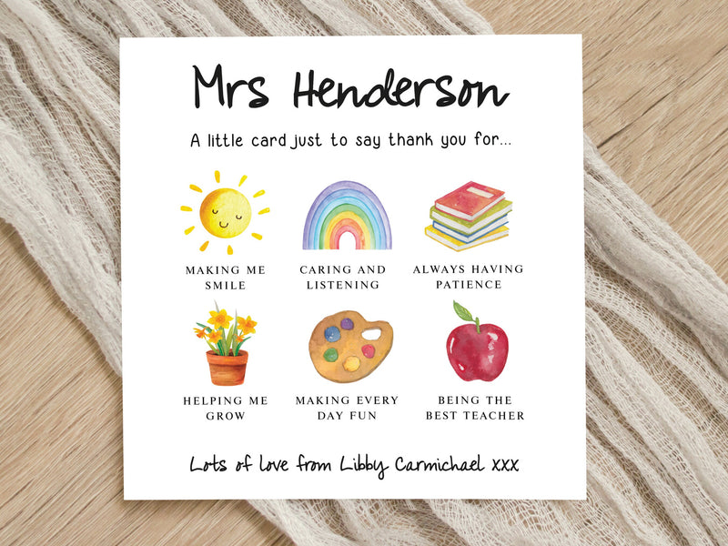 Personalised Teacher Thank You Card - School Nursery End of Term Card