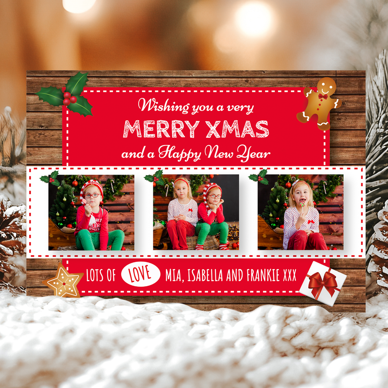 FLAT Custom Festive Christmas Card, Personalised Photo Christmas Cards