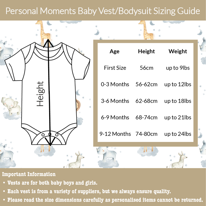 baby vest / bodysuit sizing guide