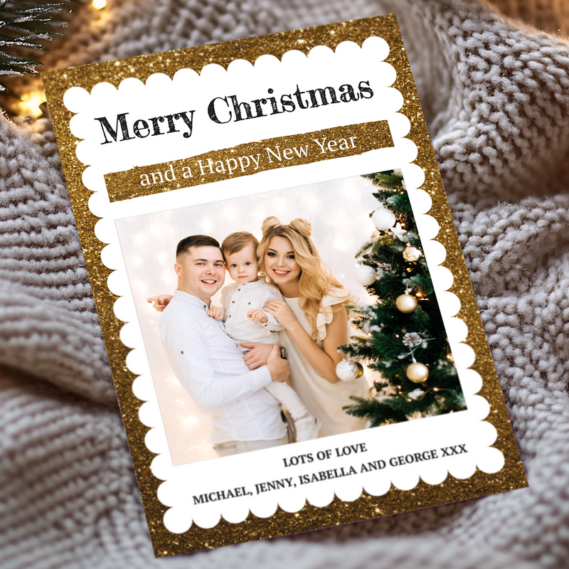 FLAT Christmas Photo Frame Cards, Photo Personalised Card Pack