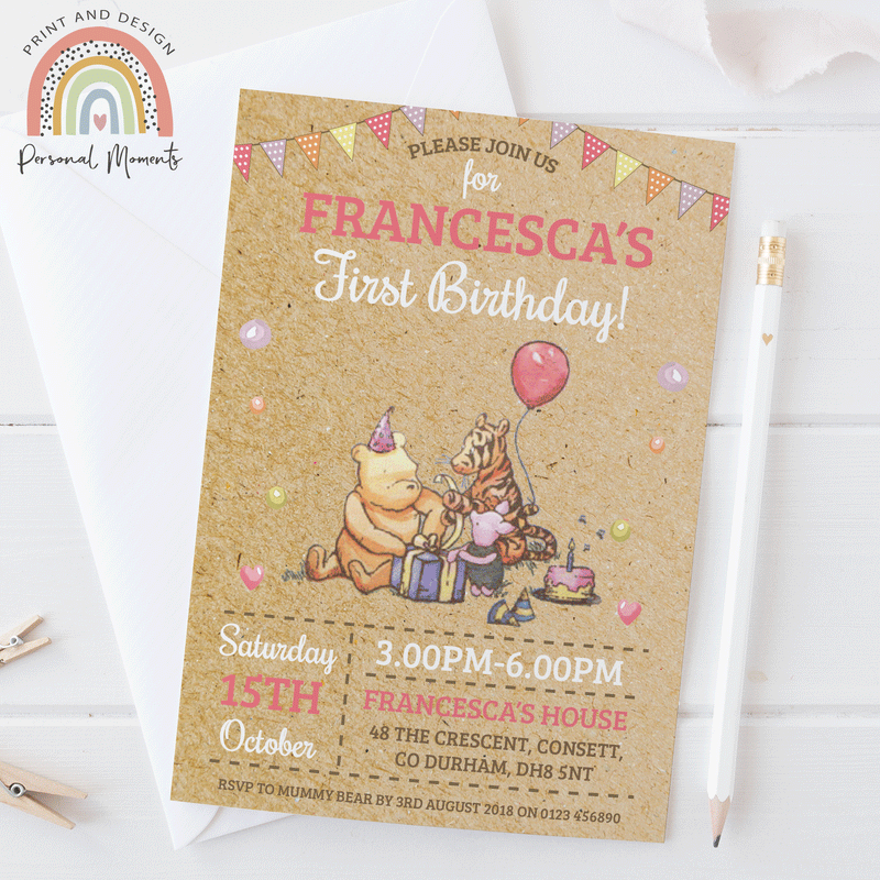 Classic Winnie The Pooh Girl Invitations