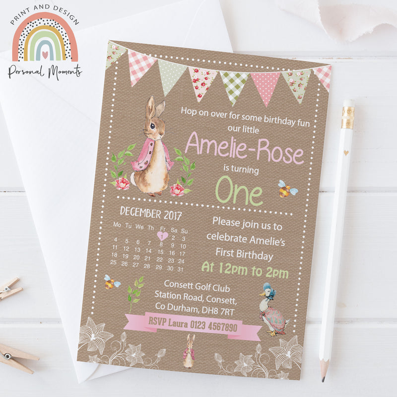 Personalised Girl Flopsy Bunny Vintage Invitations