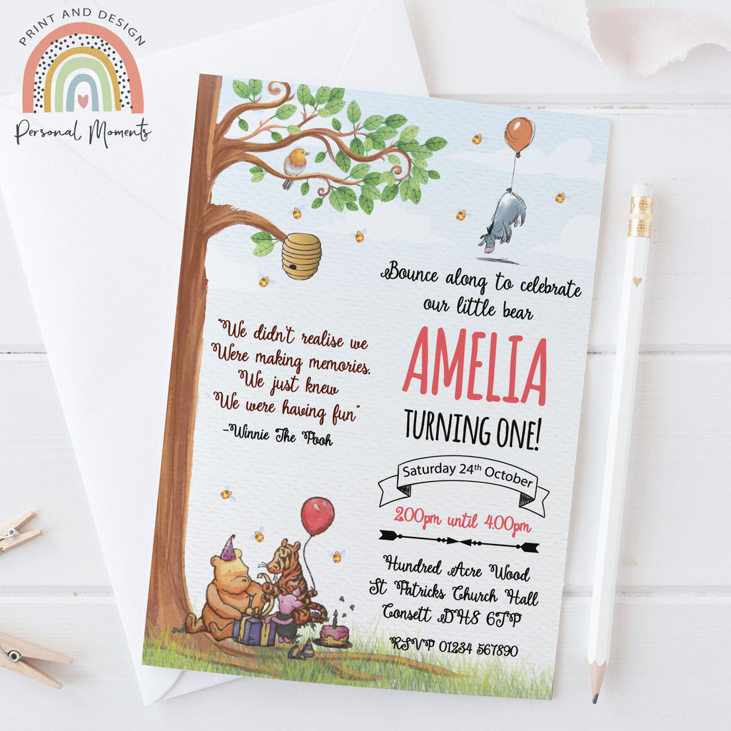 Personalised Winnie The Pooh Girl Invitations