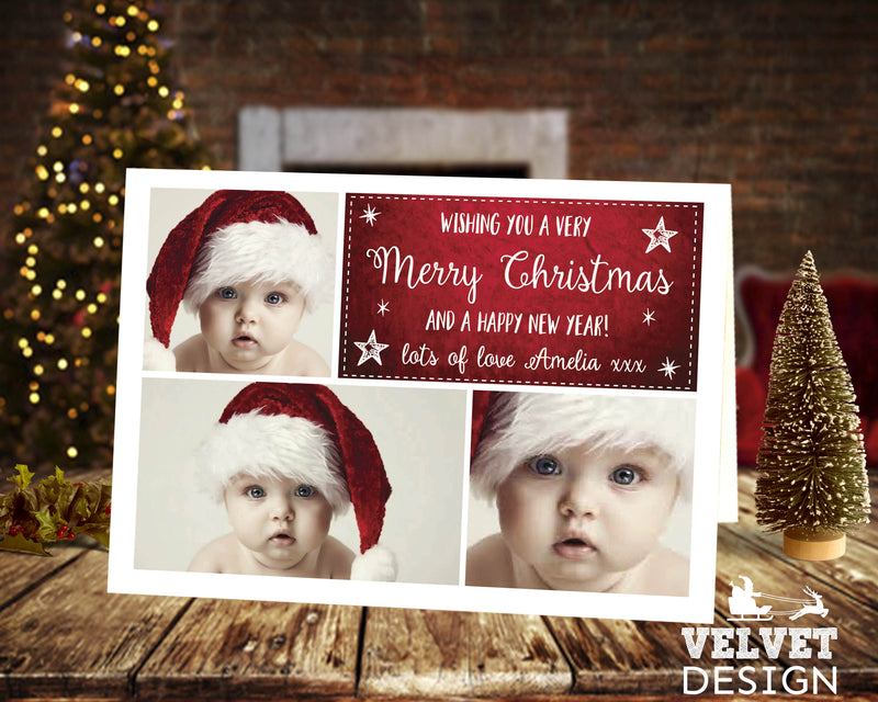 FLAT Customised Family Photo Christmas Cards, Personalised Festive Cards