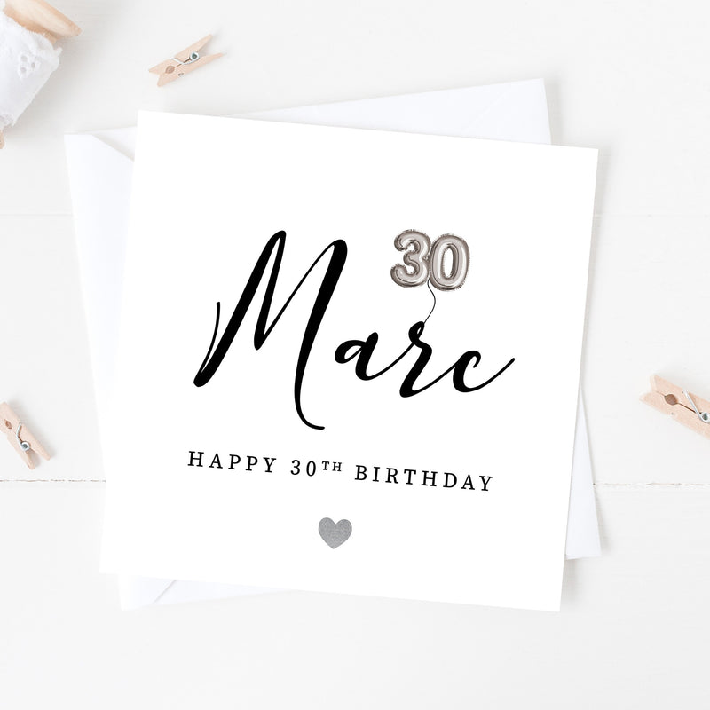 Personalised 30th Birthday Card - Celebrate 30 Today with Custom Balloon Design - Special Milestone Thirtieth Greeting